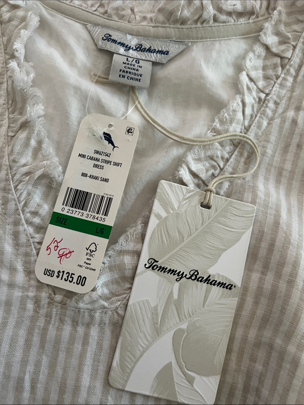 NWT Tommy Bahama Linen Mini Cabana Stripe Shift Dress - Picture 3 of 5